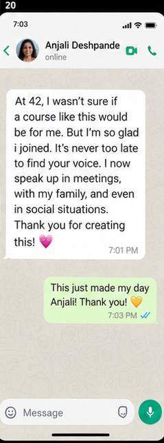 Anjali Deshpande — At 42, I wasn't sure if a course like this would be for me. But I'm so glad I joined.
